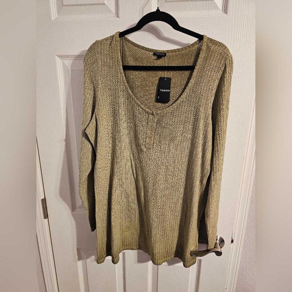 Torrid Sage Green Waffle Knit Long Sleeve Top